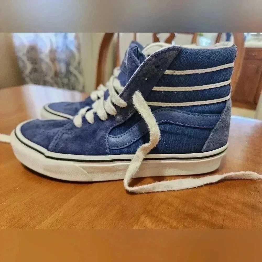 VANS Sk8-Hi Top Shoes Blue Suede Slip Unisex Big Kids 4